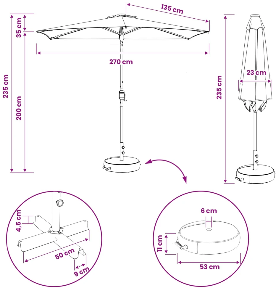Sodo skėtis su LED šviesomis ir standu 270 x 270 cm Poliesteris