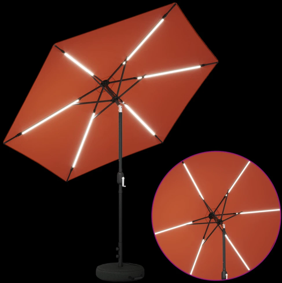 Sodo skėtis su LED šviesomis ir standu 2,7 x 2,7 m Poliesteris