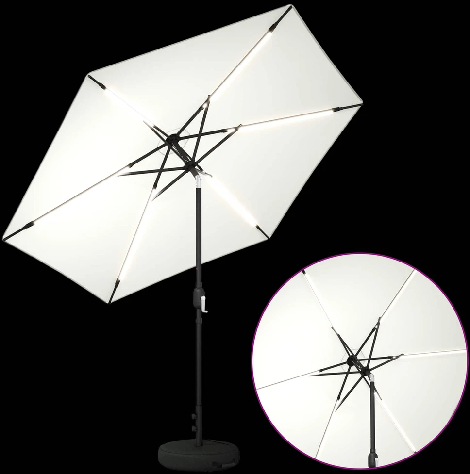 Sodo skėtis su LED šviesomis ir standu 2,7 x 2,7 m Poliesteris