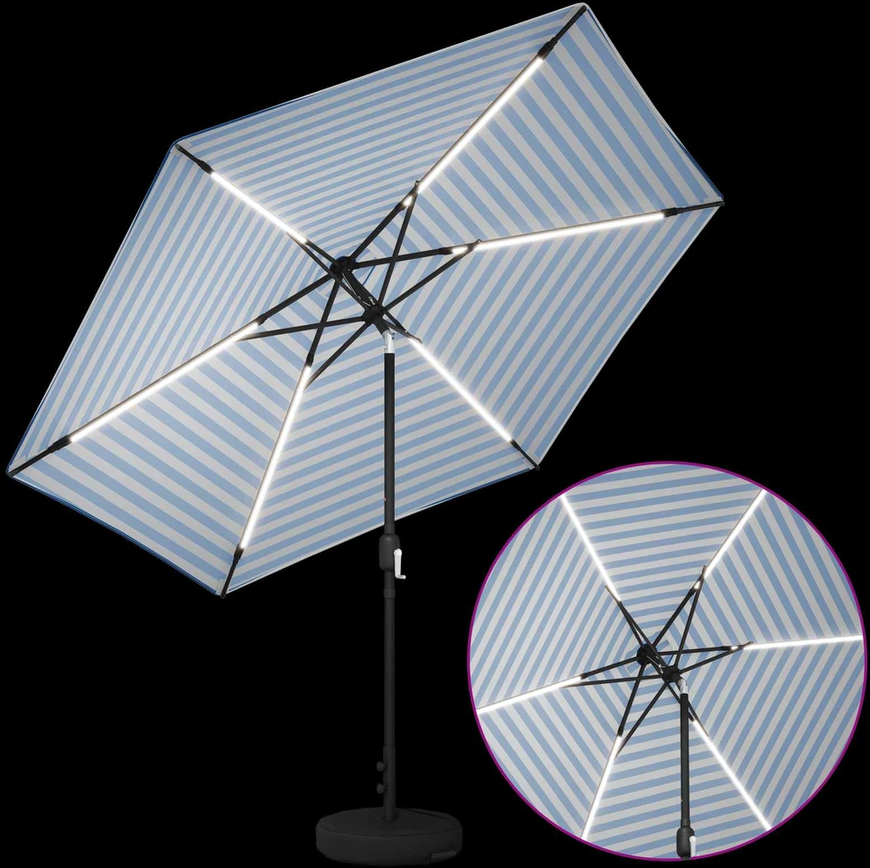 Sodo skėtis su LED šviesomis ir standu 3 x 3 m Poliesteris