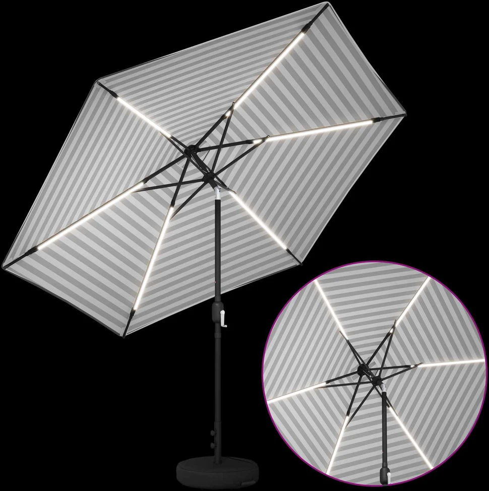 Sodo skėtis su LED šviesomis ir standu 3 x 3 m Poliesteris
