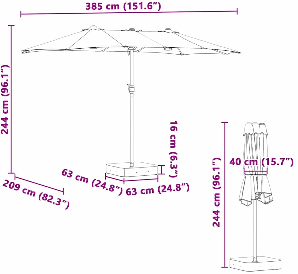 Sodo skėtis Terakotos 385 x 209 x 244 cm Poliesteris ir plienas