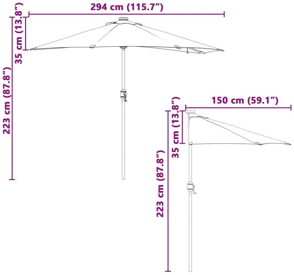 Sodo skėtis Žalia 294 x 150 x 223 cm Poliesteris ir plienas