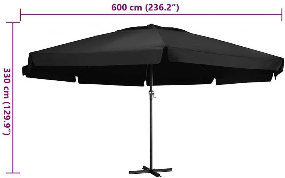 Sodo skėtis nuo saulės su aliuminio stulpu, juodas, 600cm
