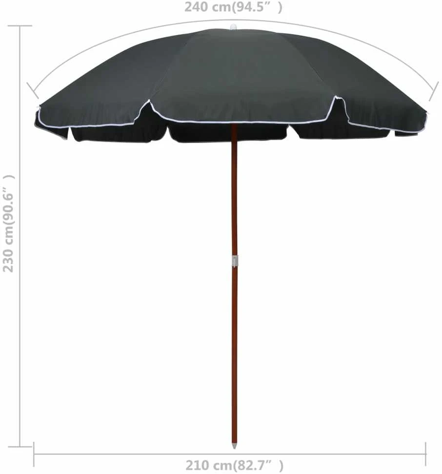 Sodo skėtis nuo saulės su plieniniu stulpu, antracito, 240cm