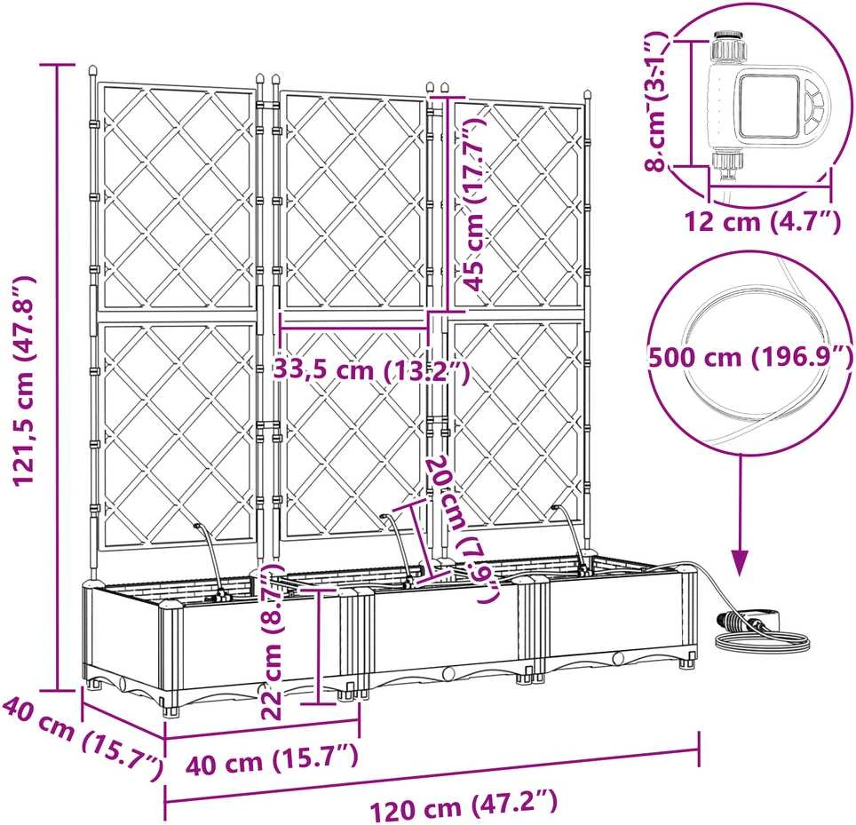 Sodo vazonas 3 vnt. Pilka 120 x 40 x 126 cm PP