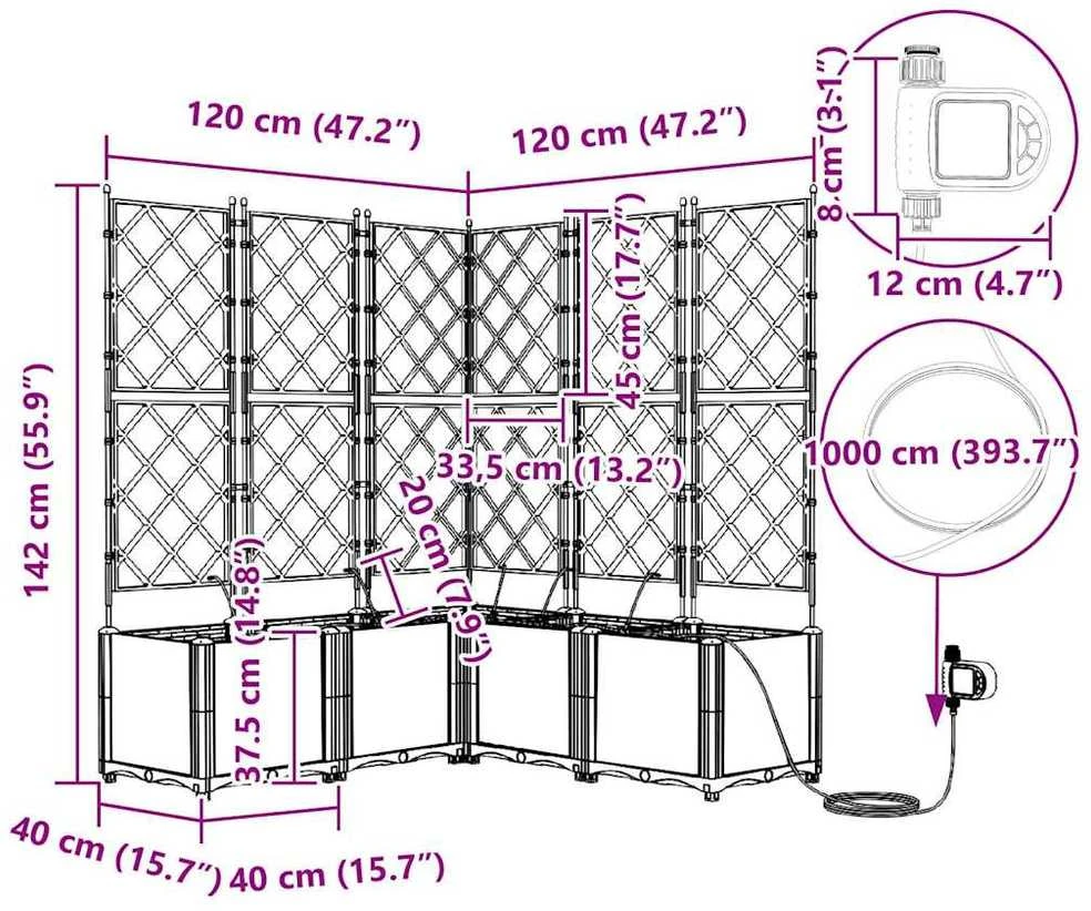 Sodo vazonas 3 vnt. Pilka 120 x 40 x 142 cm PP