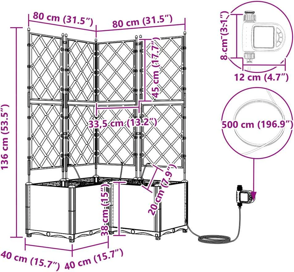 Sodo vazonas 3 vnt. Pilka 80 x 80 x 142 cm PP