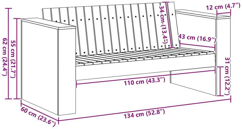 Sodo sofa Natūrali 134 x 60 x 62 cm Kietos pušies mediena