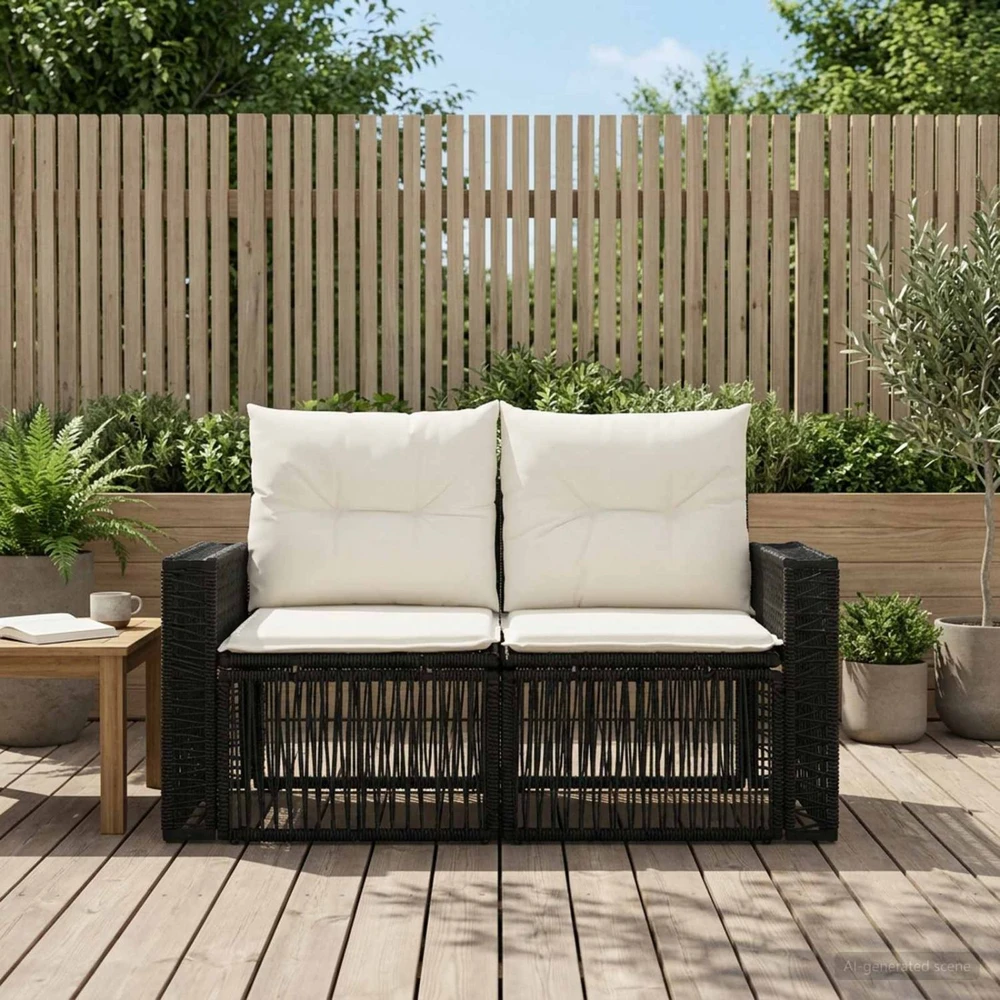 Sodo sofa 2-Vietų skaičius Juoda poliratanas