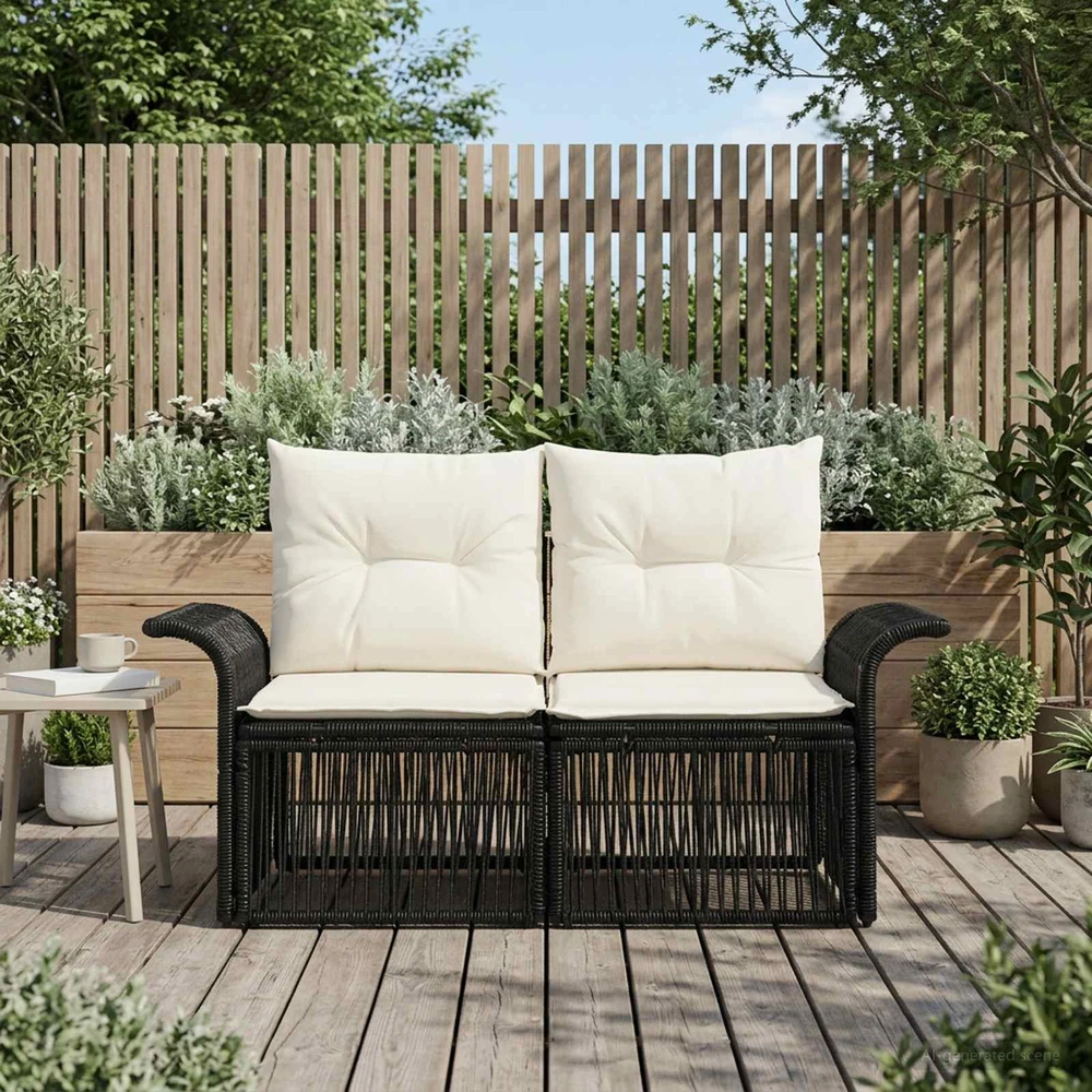 Sodo sofa 2-Vietų skaičius Juoda poliratanas