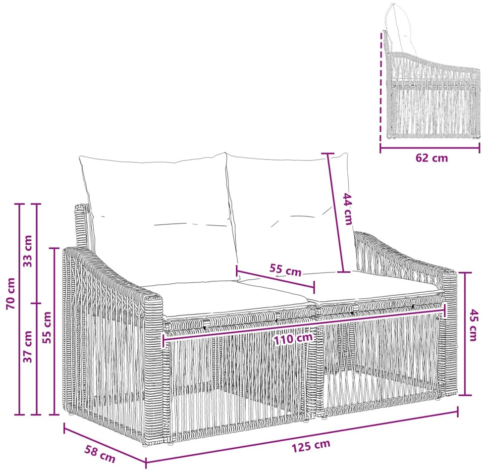 Sodo sofa 2-Vietų skaičius Juoda poliratanas