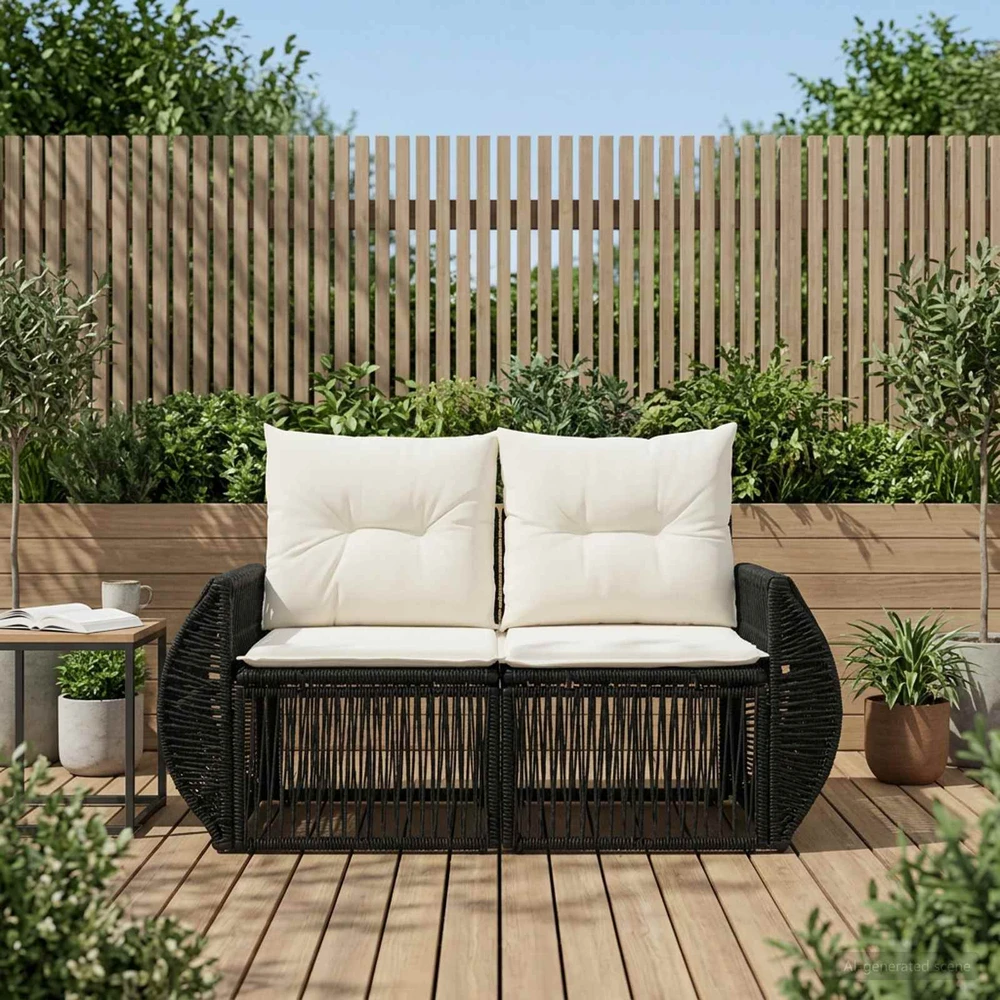 Sodo sofa 2-Vietų skaičius Juoda poliratanas