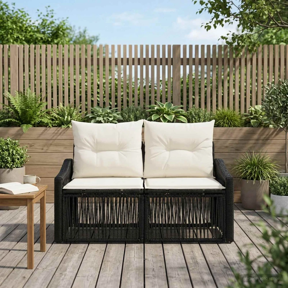 Sodo sofa 2-Vietų skaičius Juoda poliratanas