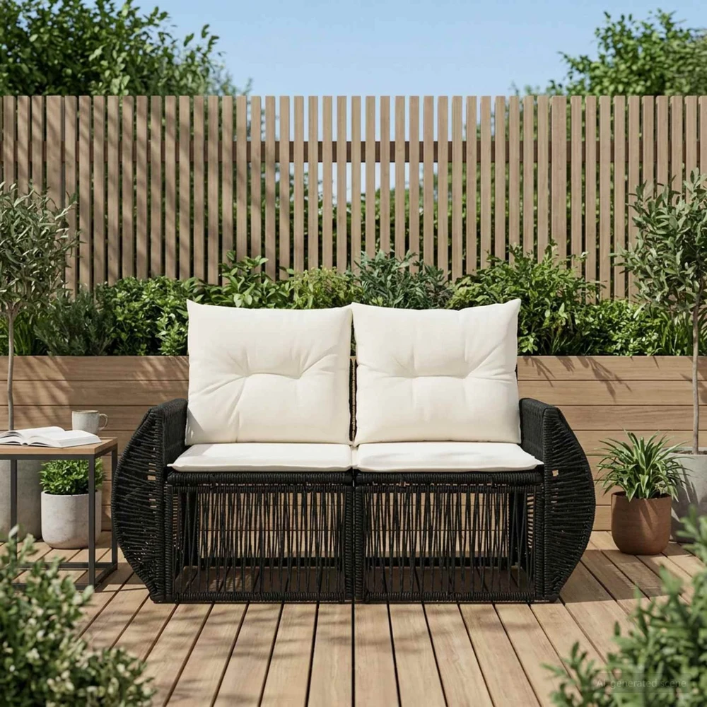 Sodo sofa 2-Vietų skaičius Juoda poliratanas