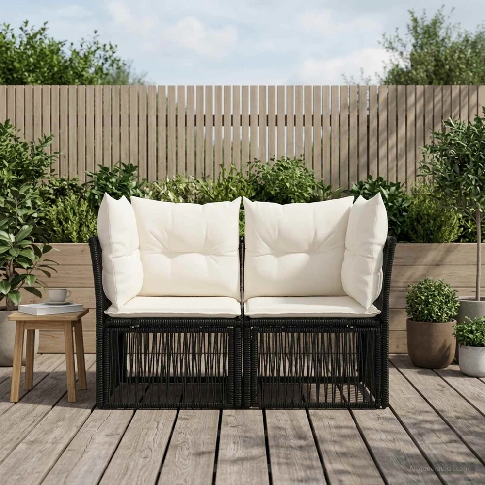 Sodo sofa 2-Vietų skaičius Juoda poliratanas
