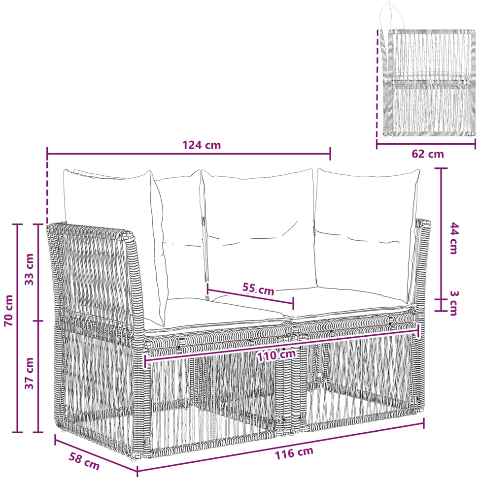 Sodo sofa 2-Vietų skaičius Pilka poliratanas
