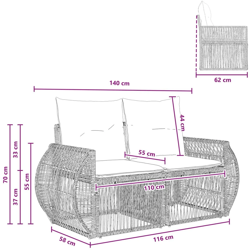 Sodo sofa 2-Vietų skaičius Pilka poliratanas