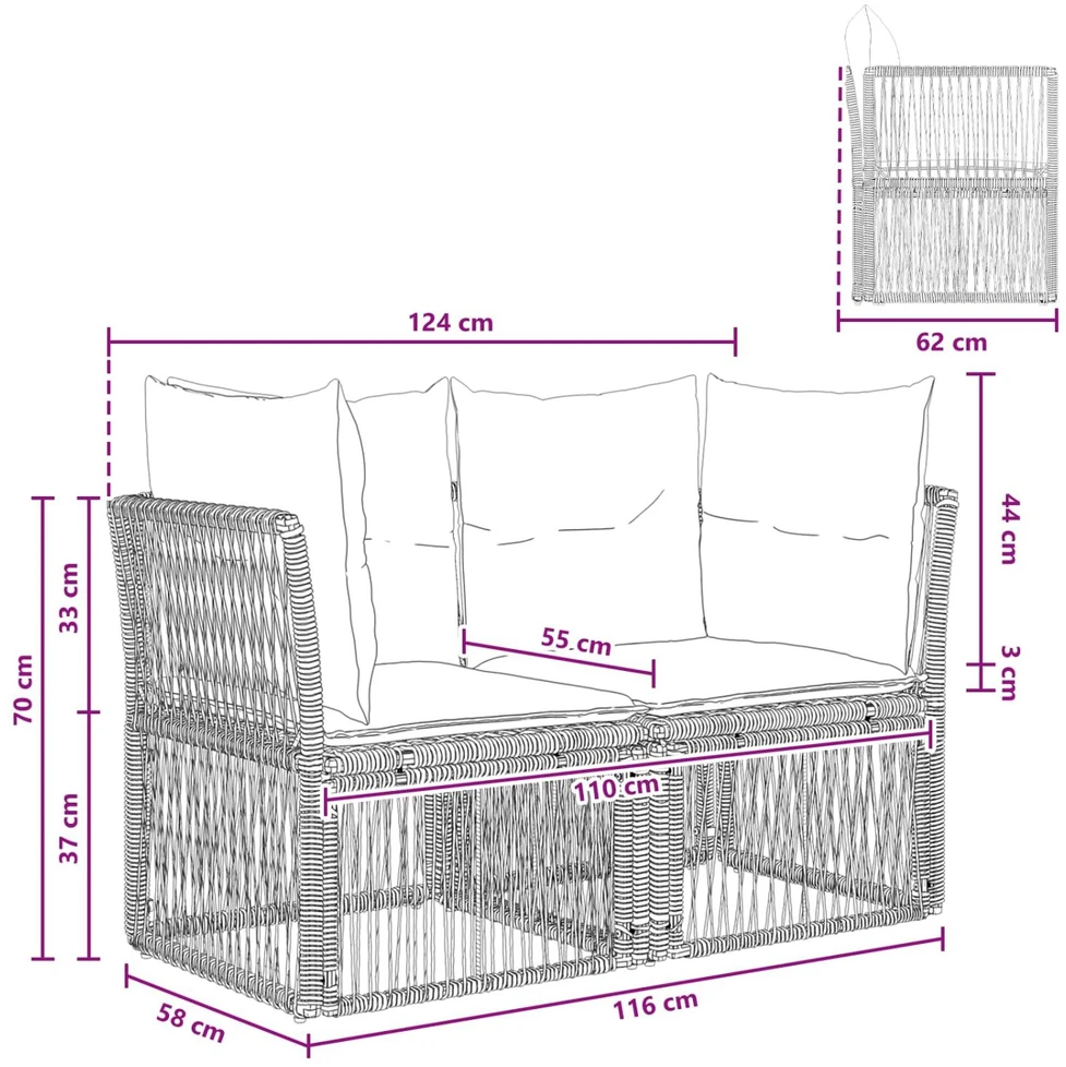 Sodo sofa 2-Vietų skaičius Pilka poliratanas