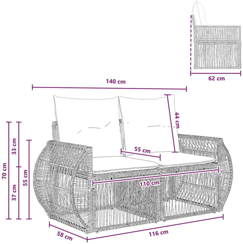 Sodo sofa 2-Vietų skaičius Pilka poliratanas