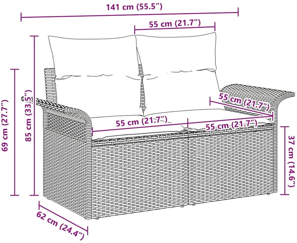 Sodo sofa 2-Vietų skaičius poliratanas