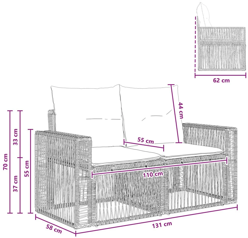 Sodo sofa 2-Vietų skaičius Smėlio poliratanas