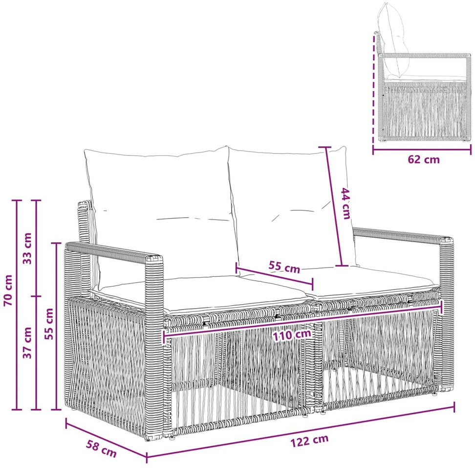 Sodo sofa 2-Vietų skaičius Smėlio poliratanas