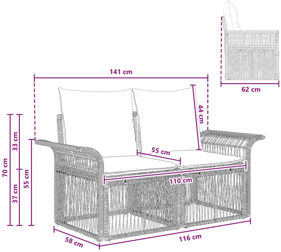Sodo sofa 2-Vietų skaičius Smėlio poliratanas