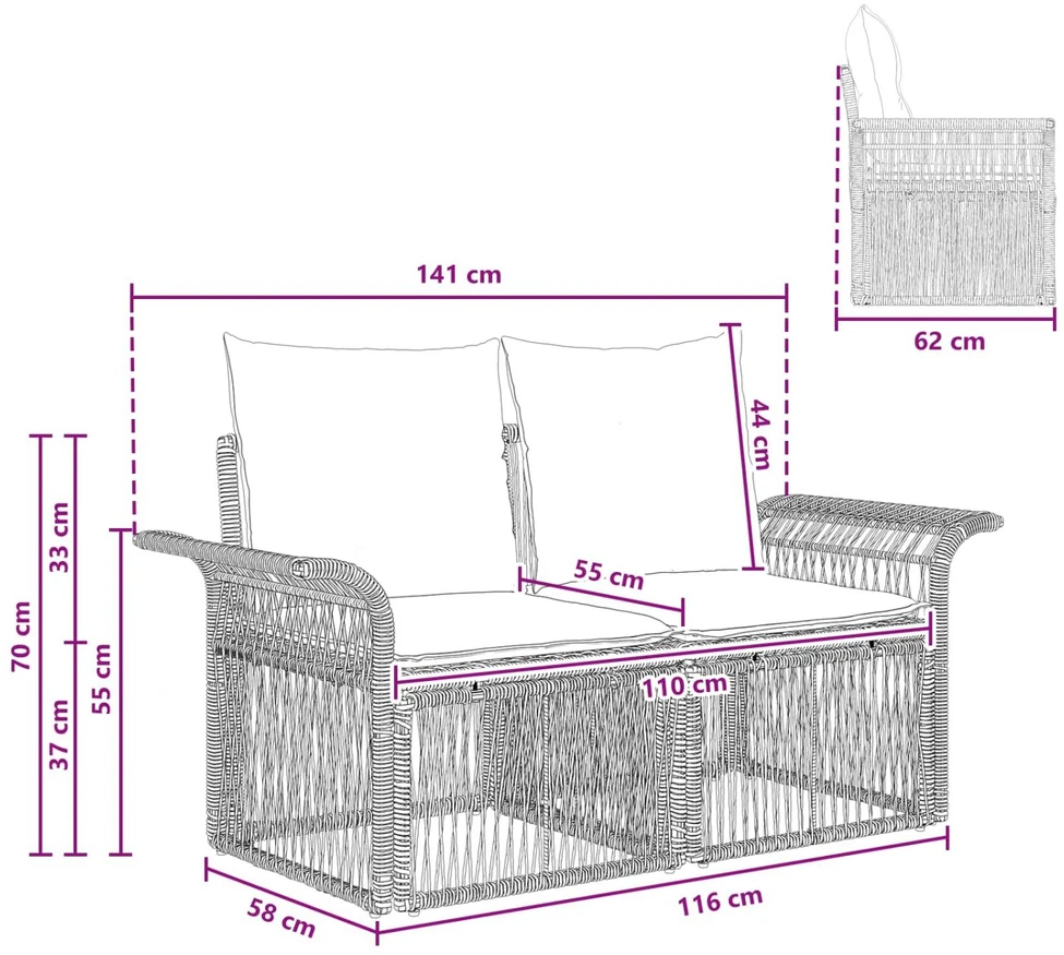 Sodo sofa 2-Vietų skaičius Smėlio poliratanas