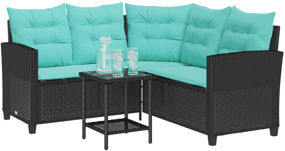 Sodo sofa 2 vnt. 5-Vietų skaičius Juoda ir turkio Poli ratanas