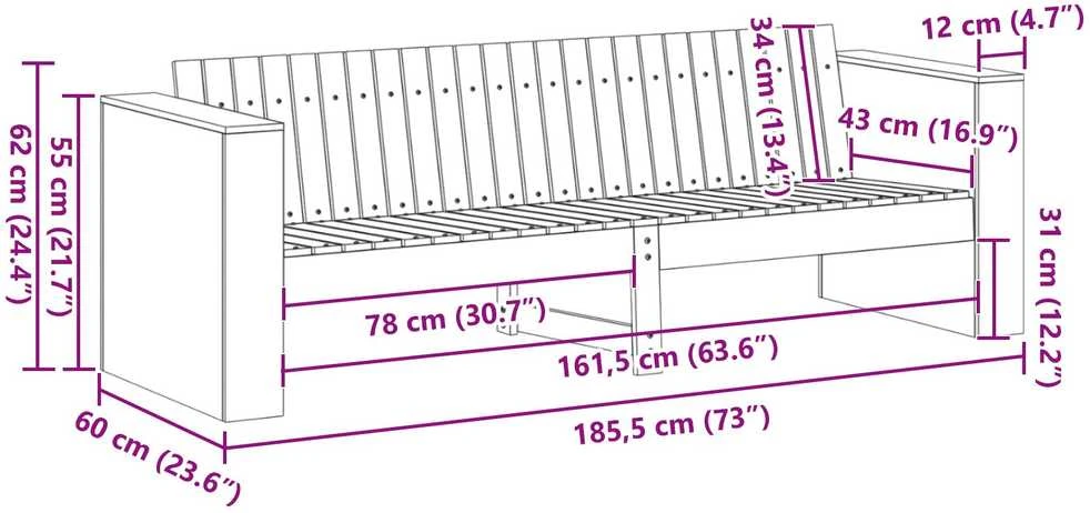 Sodo sofa Natūrali 185,5 x 60 x 62 cm Kietos pušies mediena