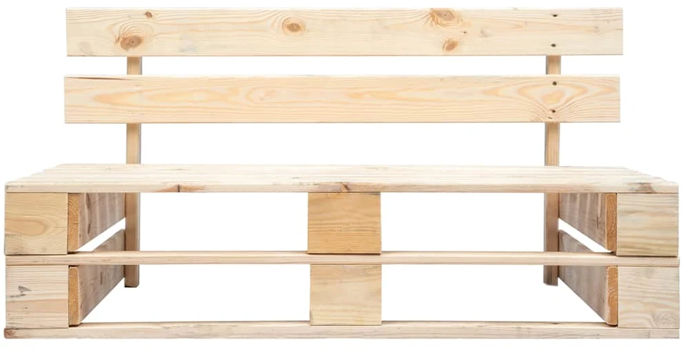 Sodo sofa iš palečių su pilkomis pagalvėlėmis, pušies mediena