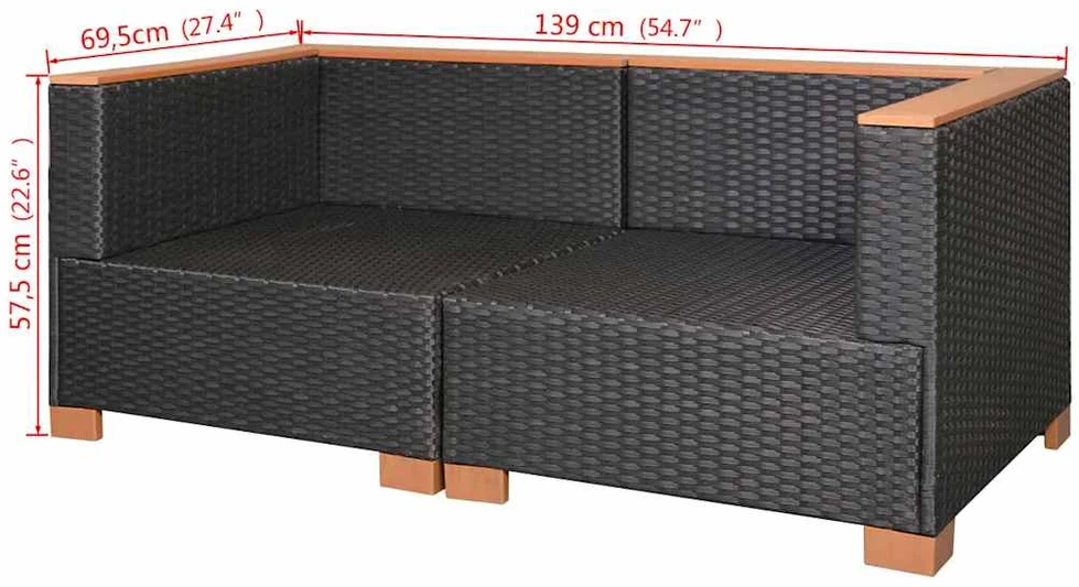 Lauko baldų komplektas Sodo sofa, juoda, poliratanas