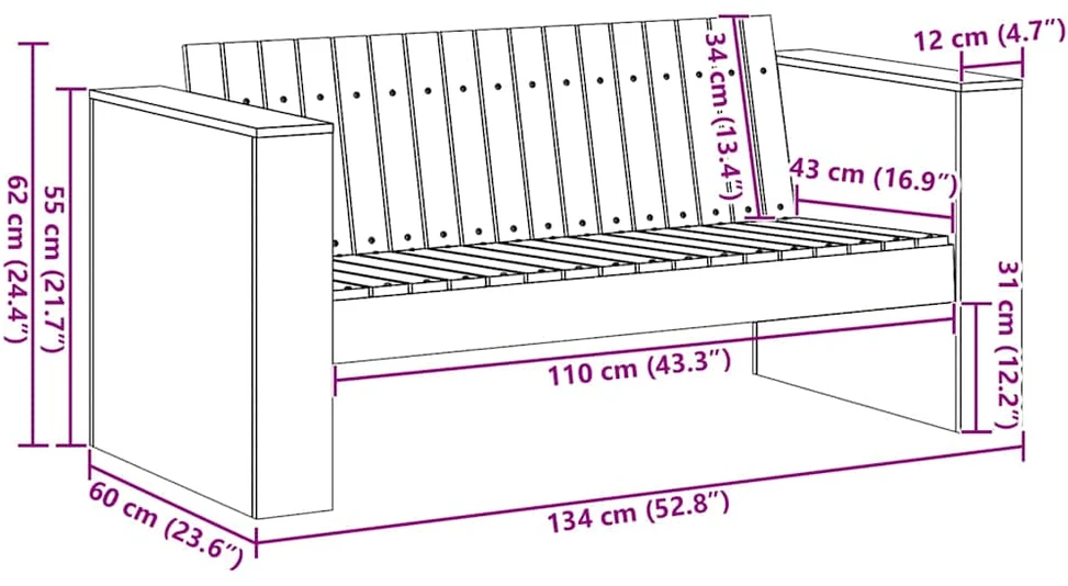 Sodo sofa Natūrali 134 x 60 x 62 cm Kietos pušies mediena