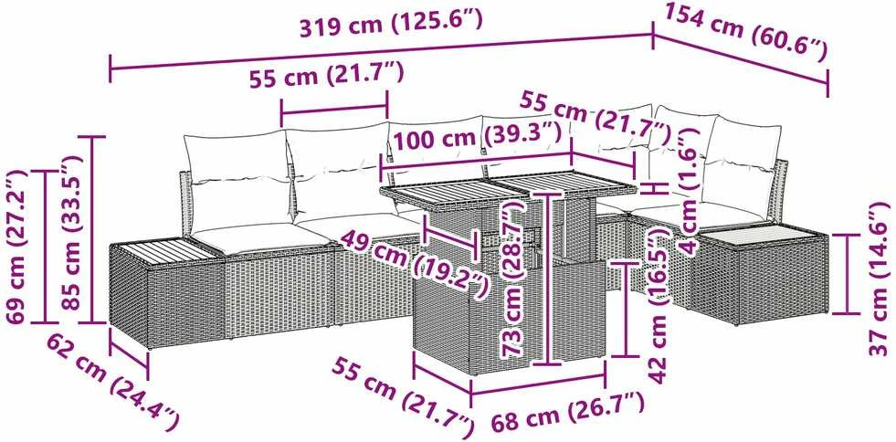 Sofa Sodo Sofų Rinkinys 7 vnt. Pilka poliratanas
