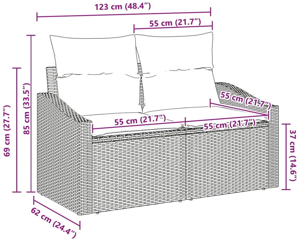Sodo sofa Ruda 123 x 62 x 69cm poliratanas