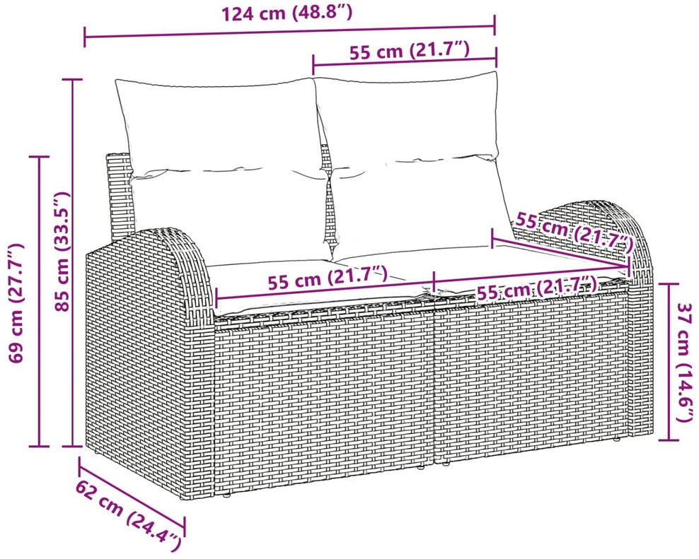 Sodo sofa Ruda 124 x 62 x 85cm poliratanas