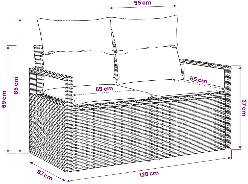 Sodo sofa su pagalve 120 x 62 x 69 cm poliratanas