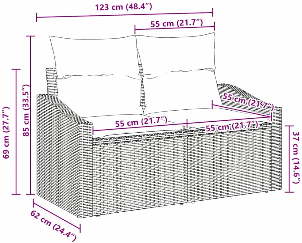 Sodo sofa su pagalve 123 x 62 x 69 cm poliratanas
