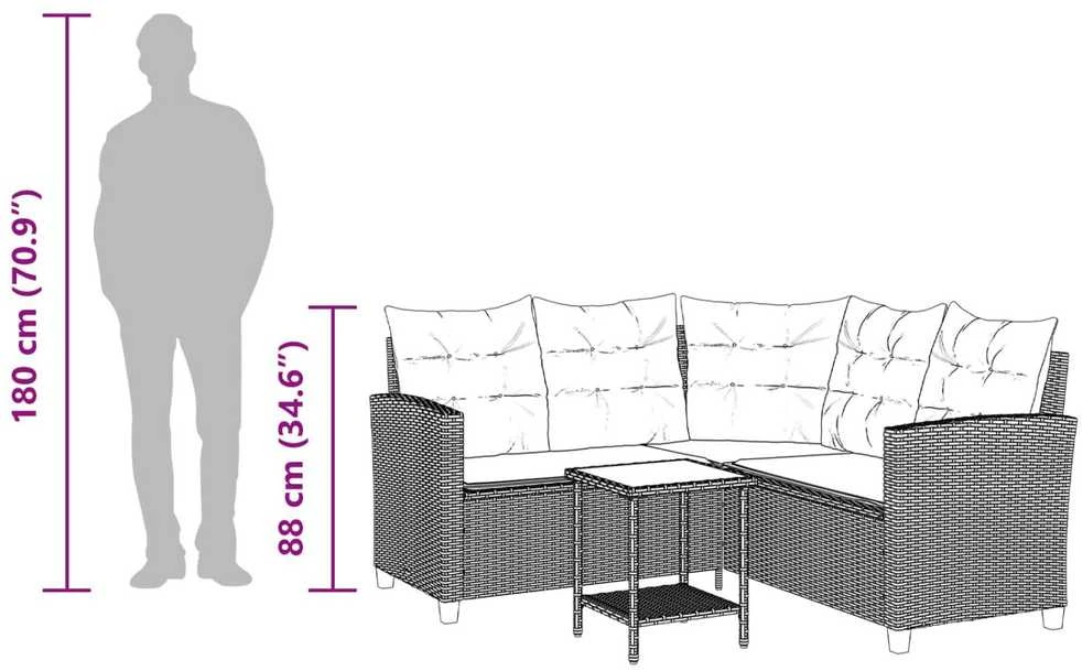 Sodo sofa 2 vnt. 5-Vietų skaičius Juoda ir turkio Poli ratanas