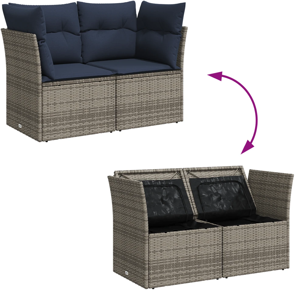 Sodo sofa su pagalve Pilka 124 x 62 x 69 cm Poli ratanas