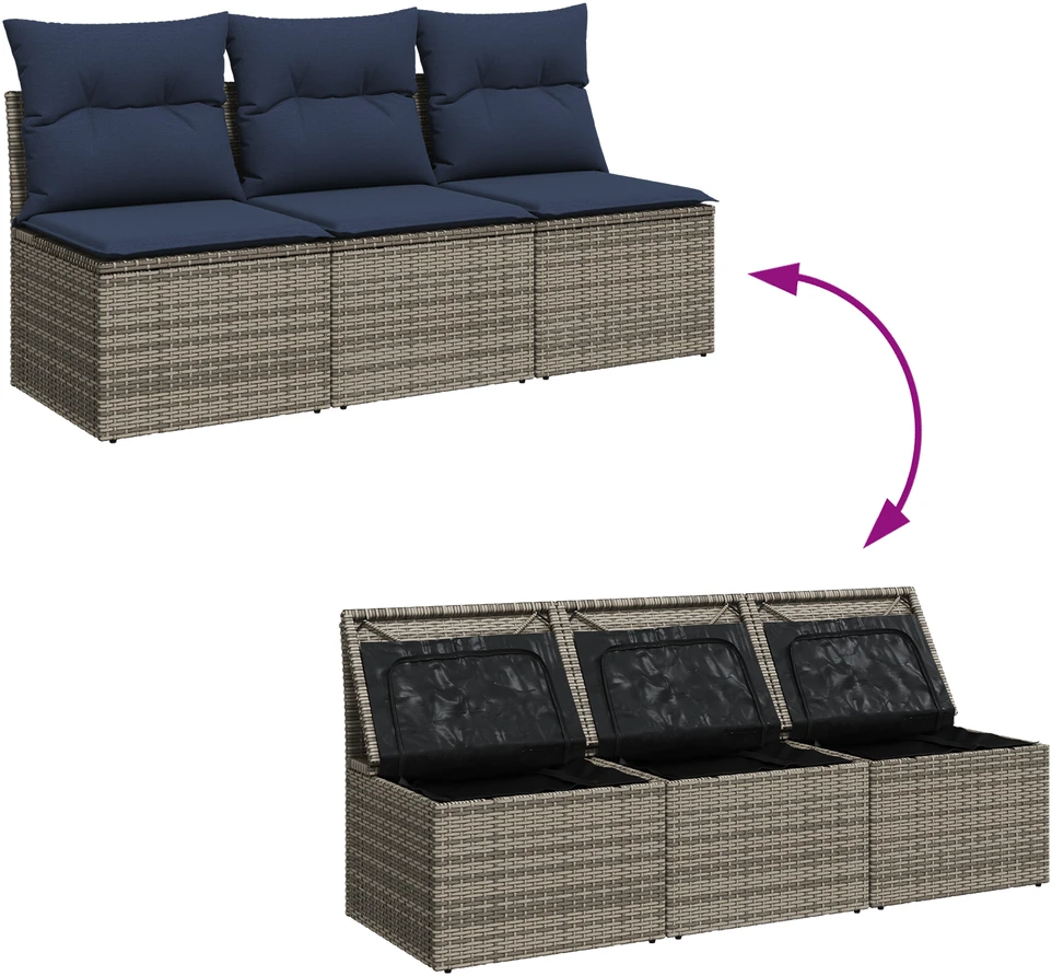 Sodo sofa su pagalve Pilka 165 x 62 x 69 cm Poli ratanas