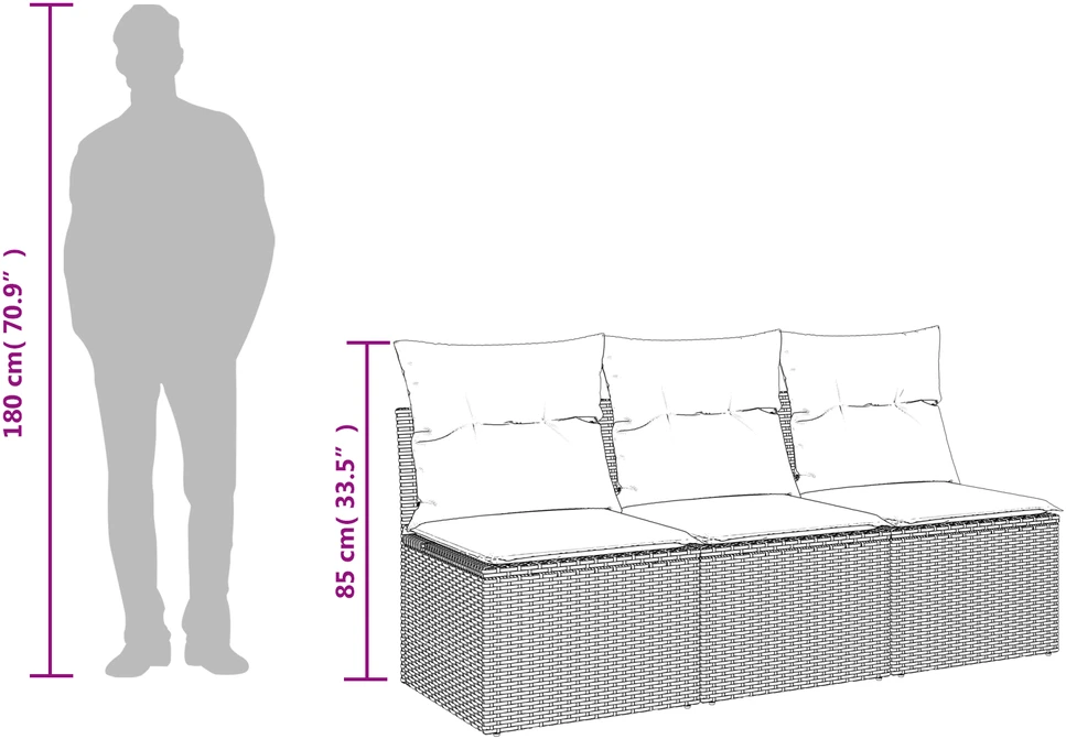 Sodo sofa su pagalve Pilka 165 x 62 x 69 cm Poli ratanas