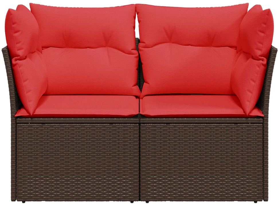 Sodo sofa su pagalvėlėmis, dvivietė, ruda, polirotangas