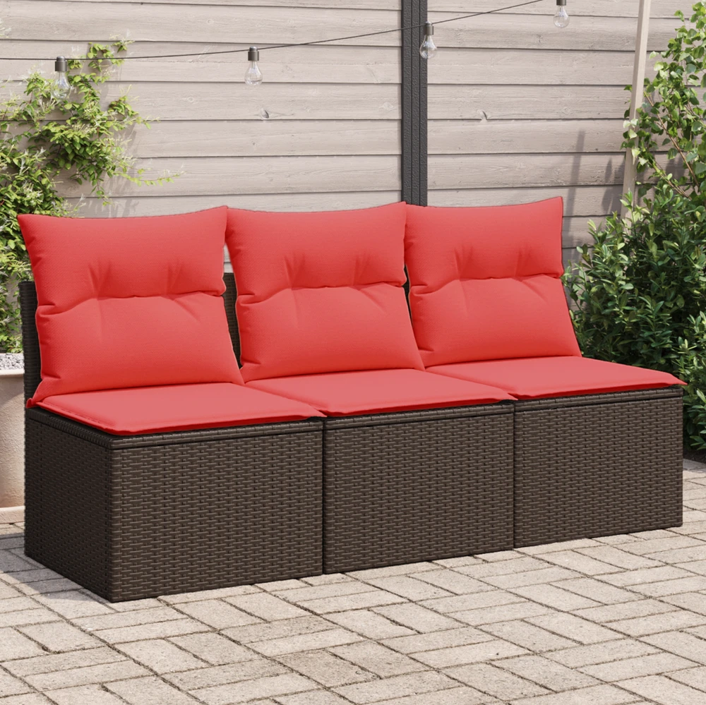 Sodo sofa su pagalvėlėmis, 3 sėdimos vietos, ruda, polirotangas