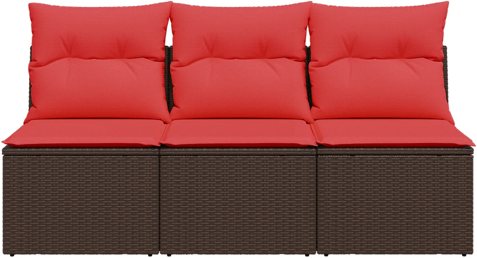 Sodo sofa su pagalvėlėmis, 3 sėdimos vietos, ruda, polirotangas
