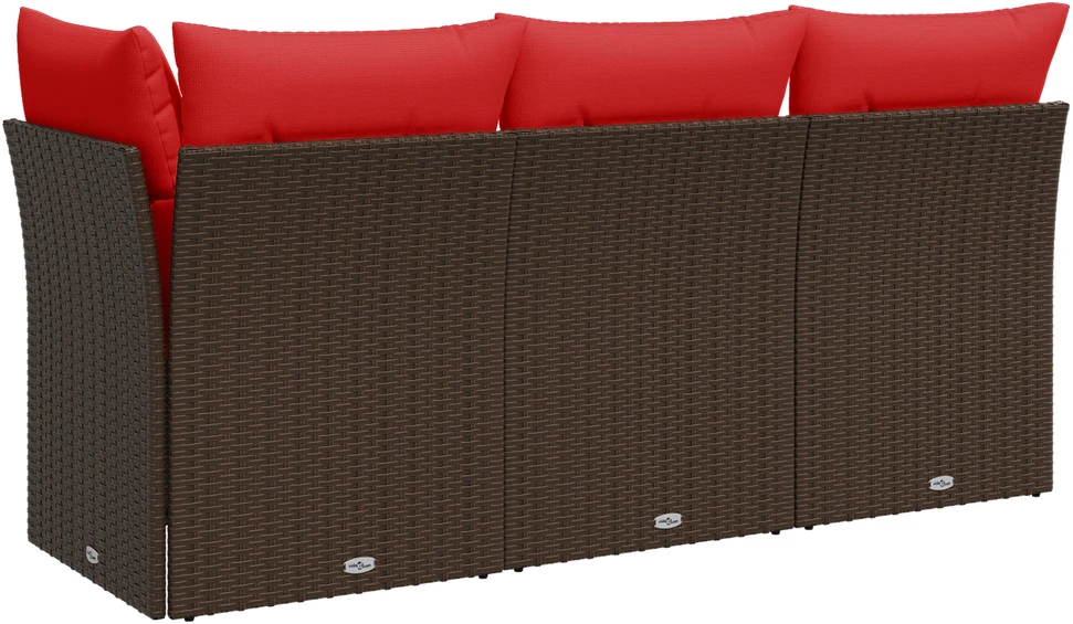Sodo sofa su pagalvėlėmis, 3 sėdimos vietos, ruda, polirotangas