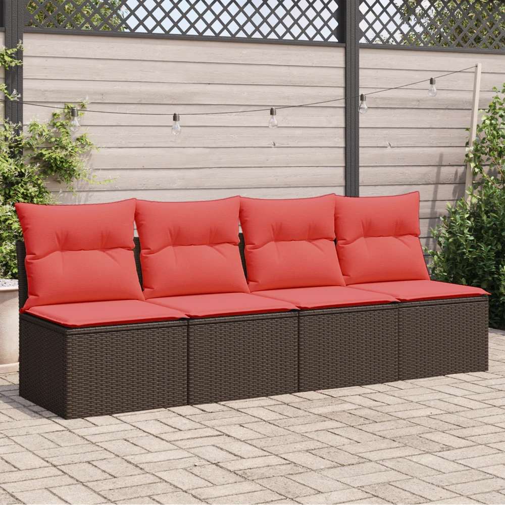Sodo sofa su pagalvėlėmis, 4 sėdimos vietos, ruda, polirotangas