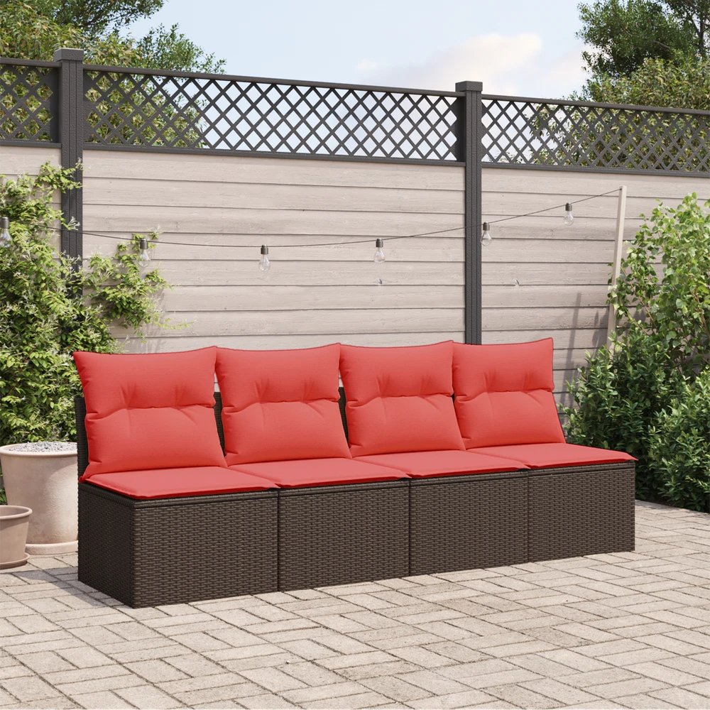 Sodo sofa su pagalvėlėmis, 4 sėdimos vietos, ruda, polirotangas