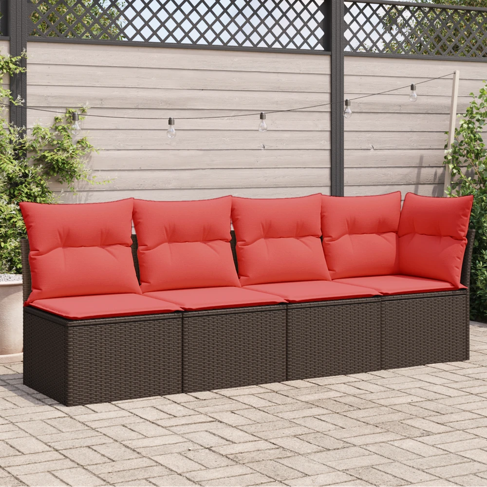 Sodo sofa su pagalvėlėmis, 4 sėdimos vietos, ruda, polirotangas